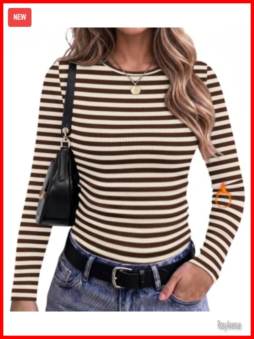 WIHOLL Women's Rib Knit Long Sleeve Crew Neck Thermal Top